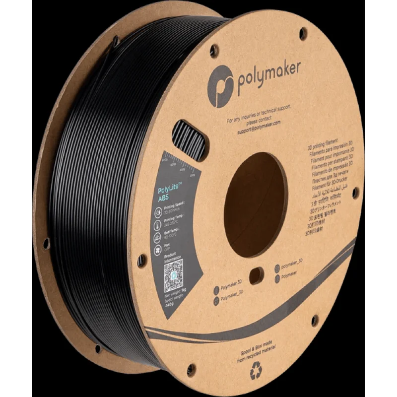Polymaker PolyLite ABS 3D Printer Filament 1KG 1.75mm Black (Hex Code -#101820)
