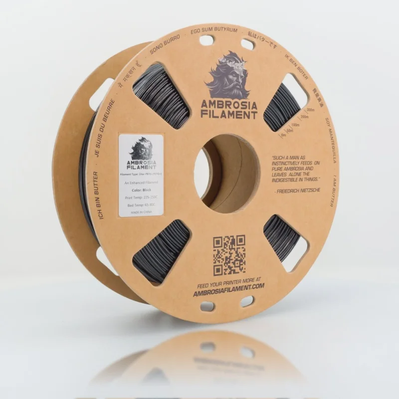 AMBROSIA PETG Filament of the Gods – 1KG Bambu AMS Friendly Cardboard Spools Premium 3D Printing Filament Black