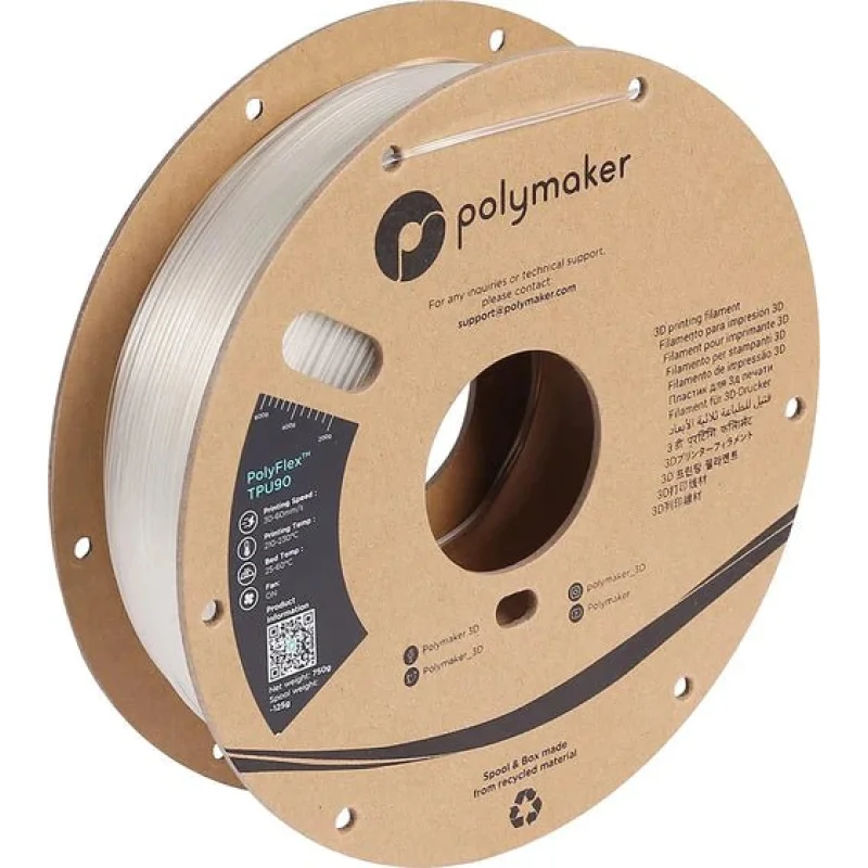 Polymaker PolyFlex TPU90 3D Printer Filament .75KG 1.75mm Clear