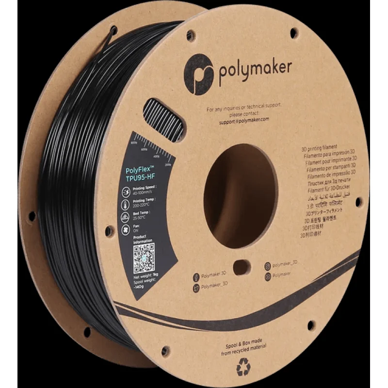 Polymaker PolyFlex TPU95-HF 3D Printer Filament 1KG 1.75mm Black (HEX Code – 101820)