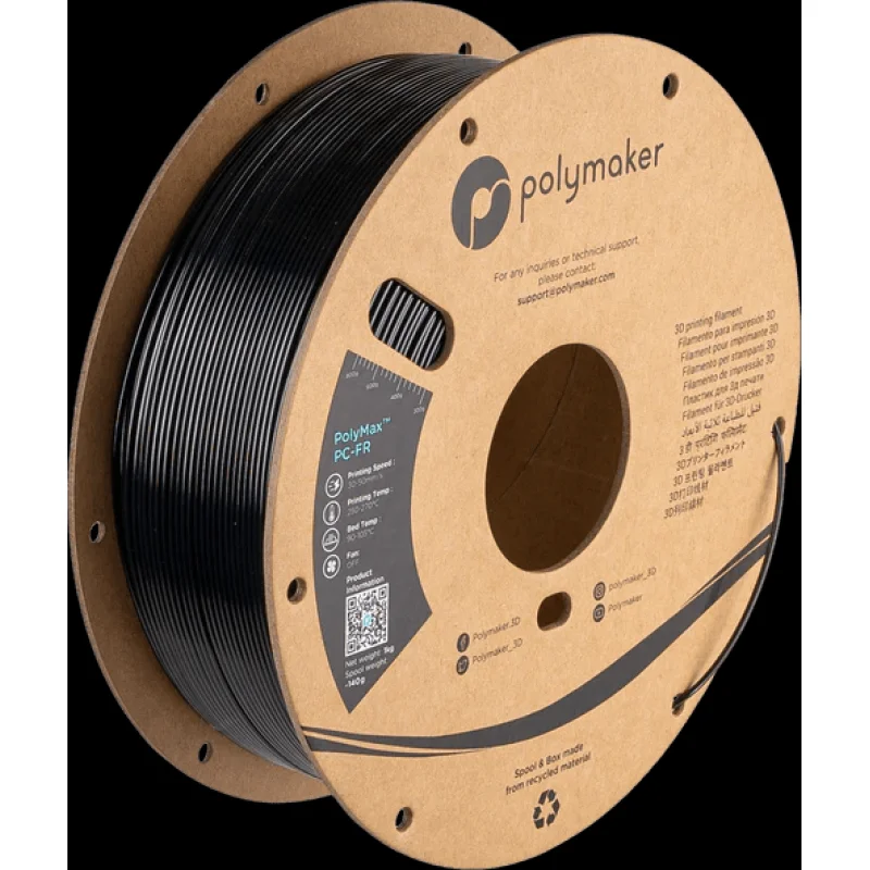 Polymaker PolyMax PC-FR Tough UL94 Flame Retardent Filament 3D Printer Filament 1KG 1.75mm Black (HEX Code – 101820)