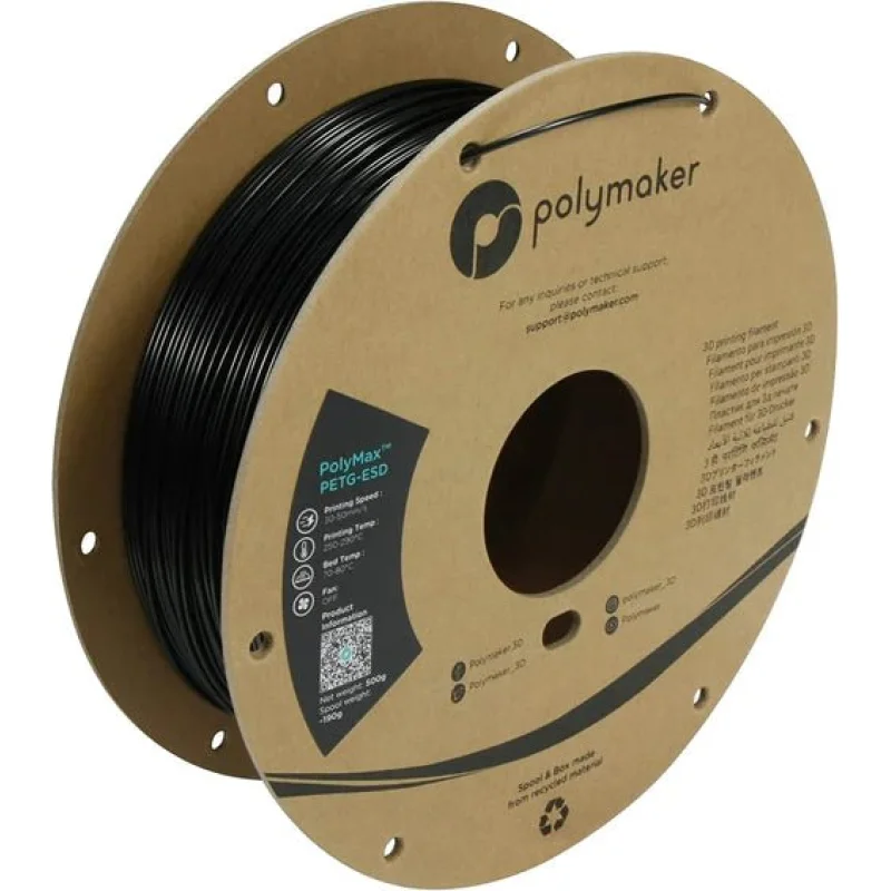 Polymaker PolyMax PETG-ESD (Electrostatic Discharge Safe) Filament 3D Printer Filament .5KG 1.75mm Black (HEX Code – 101820)