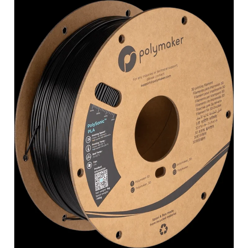 Polymaker PolySonic High Speed Printing PLA 3D Printer Filament 1KG 1.75mm Black (HEX Code – 080A0D