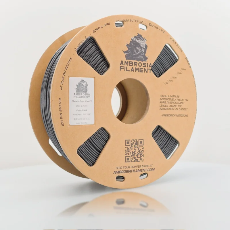 AMBROSIA ASA-CF Filament of the Gods – 1KG and 2KG Bambu AMS Friendly Cardboard Spools Premium 3D Printing Filament Black