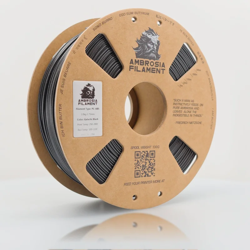 AMBROSIA PC-ABS Filament of the Gods – 1KG Bambu AMS Friendly Cardboard Spools Premium 3D Printing Filament House Polycarbonate ABS Black