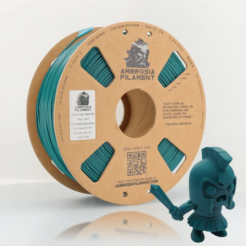 AMBROSIA ABS Matte Filament of the Gods – 1KG Bambu AMS Friendly Cardboard Spools Premium 3D Printing Filament Black (Pantone 7C)