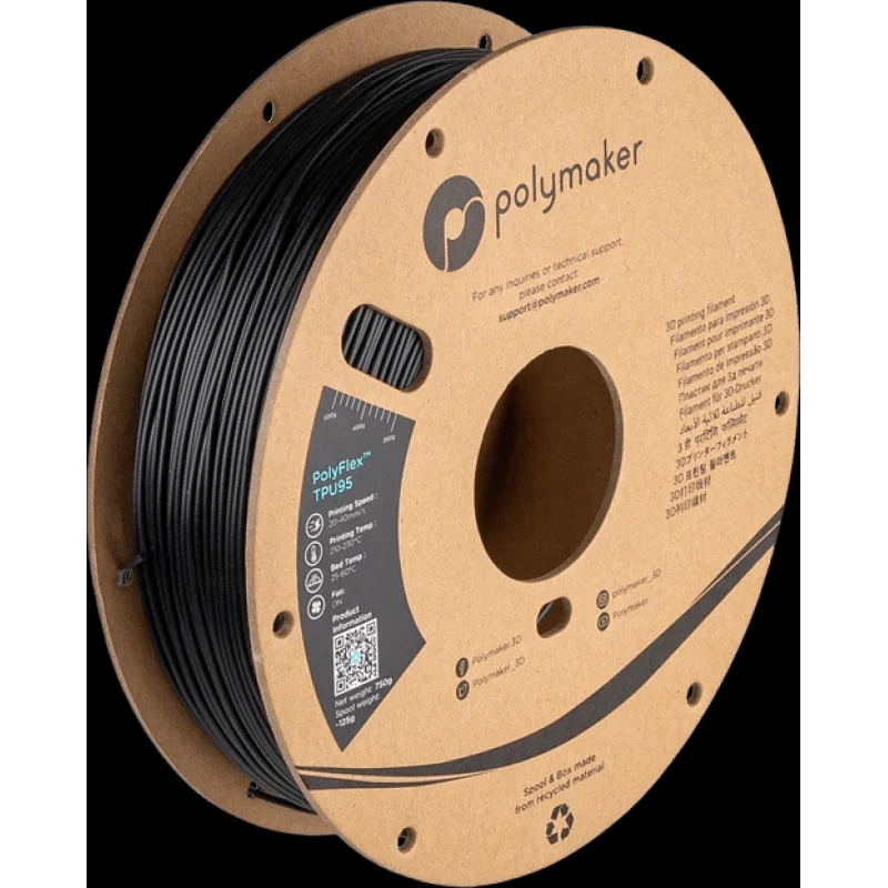 Polymaker PolyFlex TPU95 3D Printer Filament 750g 1.75mm Black (HEX Code – 101820)
