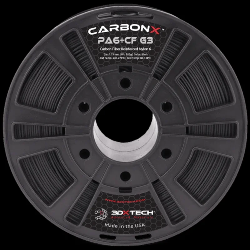 CarbonX Nylon 6+CF (PA6-CF) 3D Printer Filament by 3DXTech Made in USA 500g Black