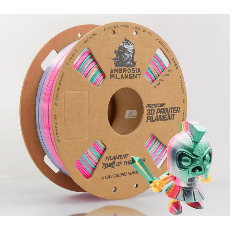 AMBROSIA SILK PLA Filament of the Gods – 1KG Bambu AMS Friendly Cardboard Spools Premium 3D Printing Filament Rainbow Silk