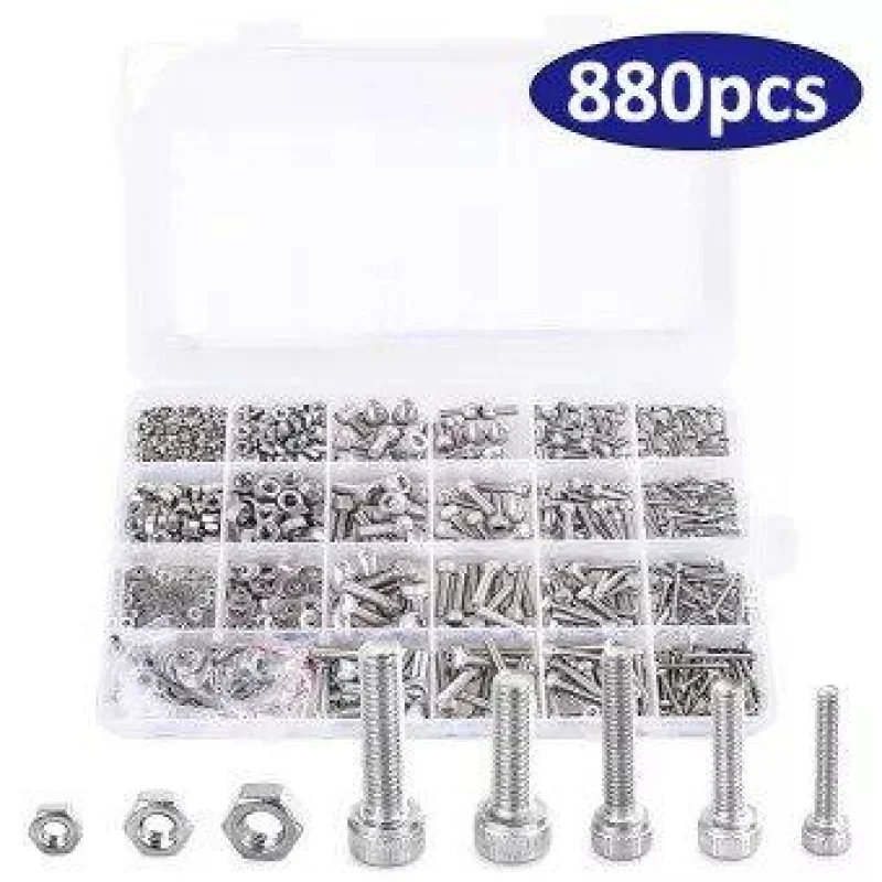 Stainless Steel Hex Socket Screw Kit M2 M3 M4 M5 Assortment 880 Pcs