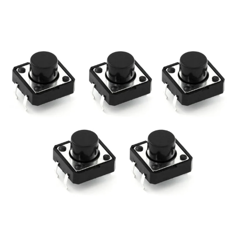 Push Button Switch 12mm Momentary Tactile, Breadboard Friendly (5 Pack)